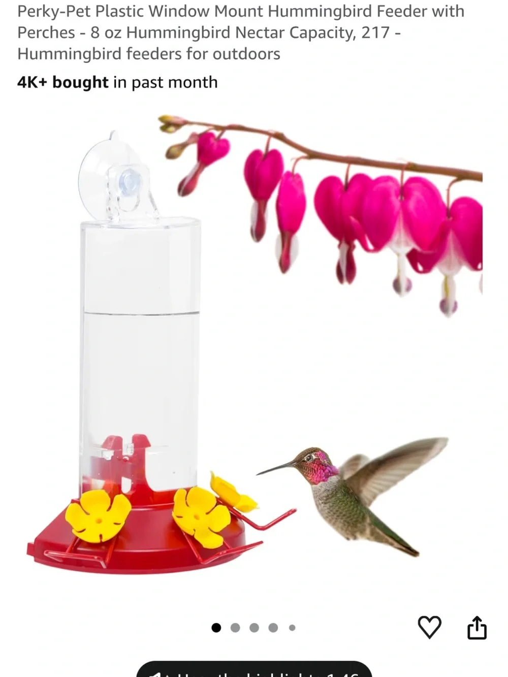 Perky Pet plastic window mount hummingbird feeder w/perches